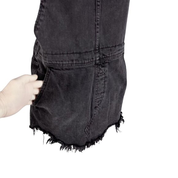 Free People Womens 4 Black Denim Overall Dress Frayed Hem Mini Jumper Grunge - Picture 7 of 15
